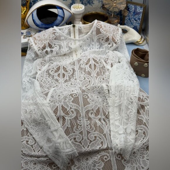🆕 BRONX & BANCO 🧿 NWOT Casey White Lace Long Sleeve Mini Dress, Sz  XS / US 2 - Picture 11 of 16